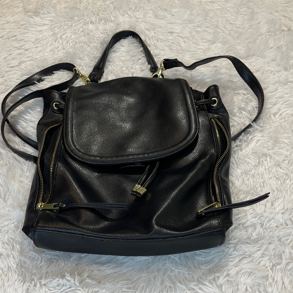 TIME AND TRU Black FAUX Leather Backpack/BAG VERY GOOD PREOWNED CONDITION